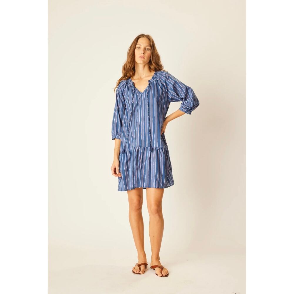 New Natalie Martin Stevie Mini Dress Rayon Batik Striped Lavender Medium